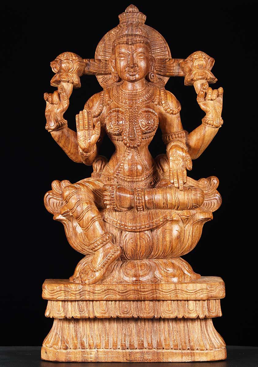 Wood Hindu Goddess Statue Lakshmi 24"